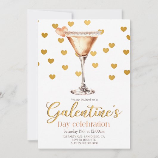 Elegant Galentine's Day party Invitation Kaart (Voorkant)