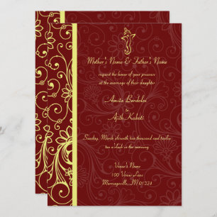 Elegant Ganapati Red & Gold Wedding Invitations Kaart