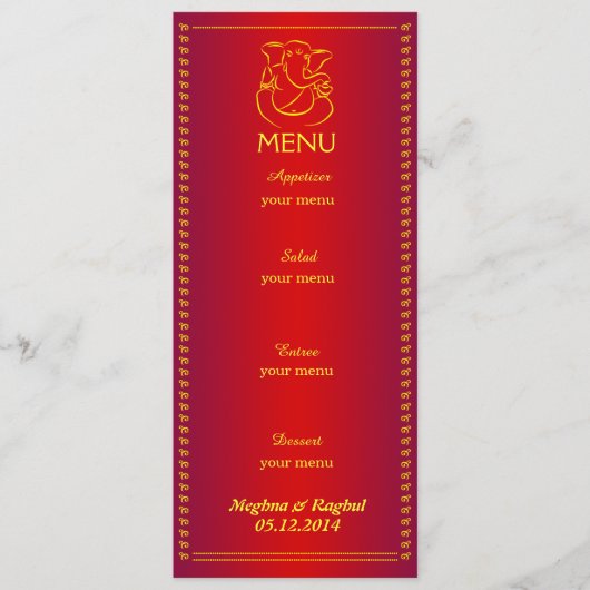 Elegant Ganesh | Indische Weddenroodkaart Menu (Voorkant)