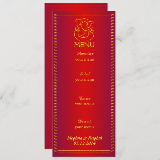 Elegant Ganesh | Indische Weddenroodkaart Menu (Voorkant / Achterkant)