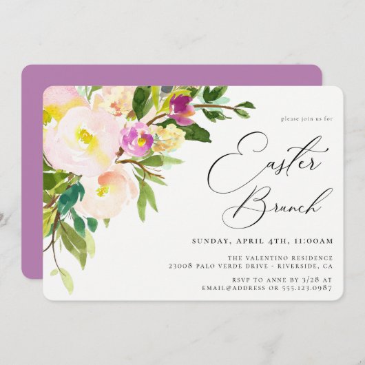 Elegant Garden Floral Easter Brunch Uitnodiging (Voorkant / Achterkant)