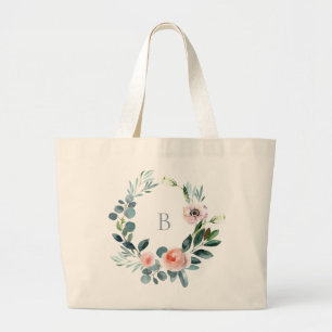 Elegant Garden Floral Wreator Monogram Grote Tote Bag