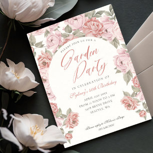 Elegant Garden Party Pink Peony Florals Birthday Kaart
