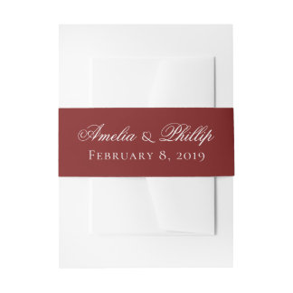 Elegant Garnet Red en White Wedding Invite Bands Uitnodigingen Wikkel