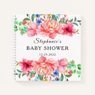 Elegant gastboek baby shower roze roos bloem notitieboek