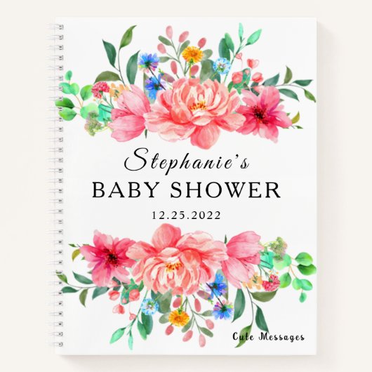 Elegant gastboek baby shower roze roos bloem notitieboek (Voorkant)