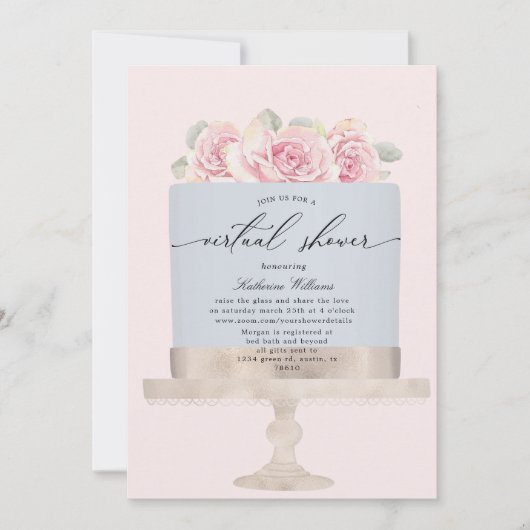 élégant gâteau floral virtuel Douche Invitation (Devant)