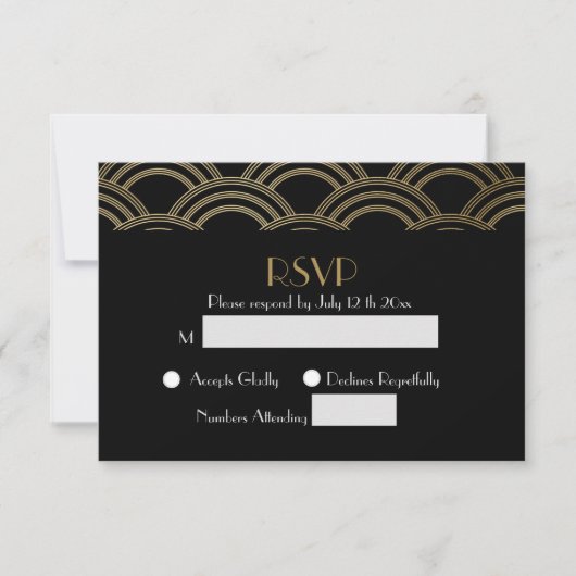 Elégant Gatsby Art Déco Gold Wedding RSVP (Devant)