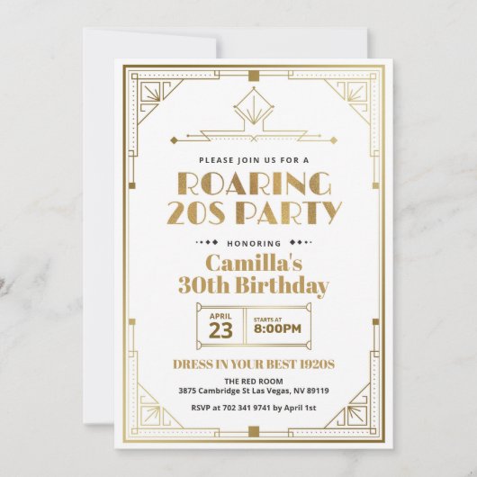 Elegant Gatsby Art Deco Roaring 20s White Gold Kaart (Voorkant)