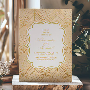 Elegant Gatsby Art Deco White & Gold Wedding Kaart