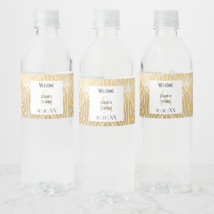 Elegant Gatsby Art Deco White & Gold Wedding Waterfles Etiket
