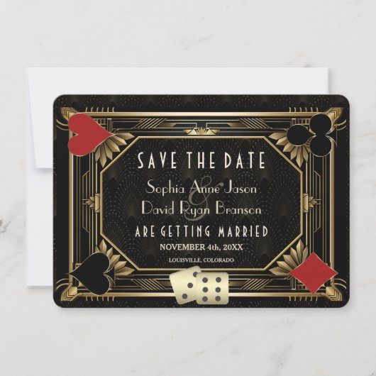 Elegant Gatsby Casino Royale Vegas Poker Bruiloft Save The Date (Voorkant)