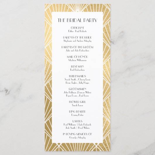 Elegant Gatsby Deco White & Gold Wedding Programme Programma (Achterkant)