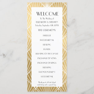 Elegant Gatsby Deco White & Gold Wedding Programme Programma