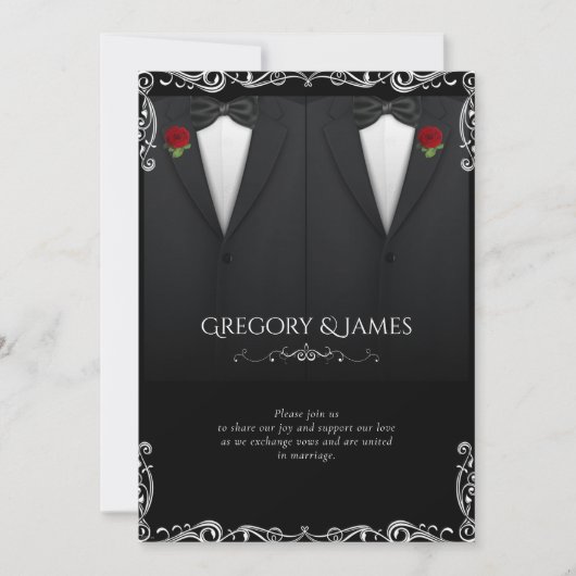 Elegant Gay Bruiloft Tuxedo Red Rose Kaart (Voorkant)