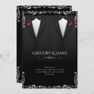 Elegant Gay Bruiloft Tuxedo Red Rose Kaart