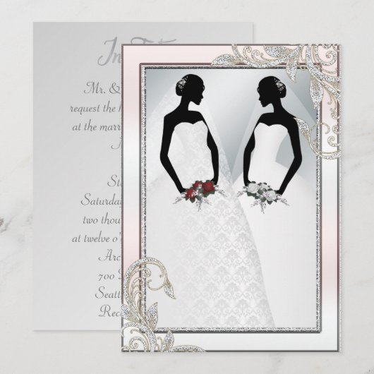 Elegant Gay Silver Wedding Invitation Kaart (Voorkant / Achterkant)