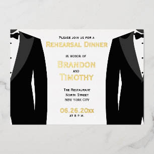 Elegant Gay Wedding Rehearsal Real Gold Foil Card Folie Uitnodiging