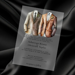 Elegant Gay Wedding Two Grooms in Suits Vellum Uitnodigingen