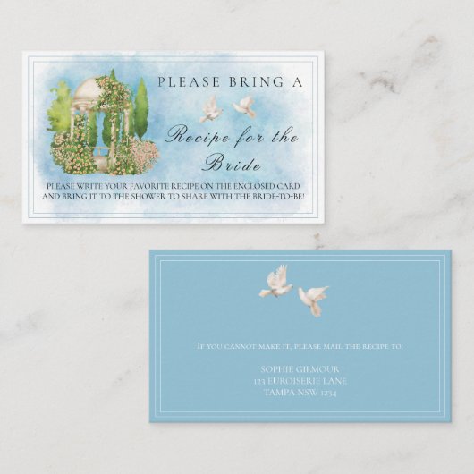 Elegant Gazebo Doves Vrijgezellenfeest Recept Verz Informatiekaartje (Voorkant / Achterkant)
