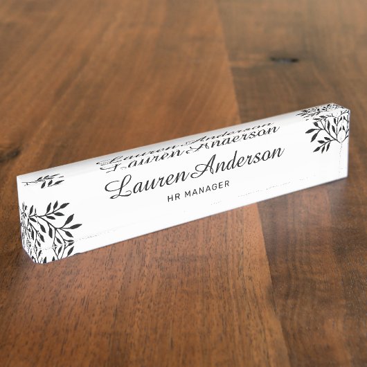 Elegant gebladerte gepersonaliseerd naambordje (Zijkant)