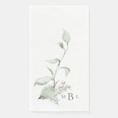 Elegant gebladerte grijs monogram papier gastenhan servet (Voorkant)