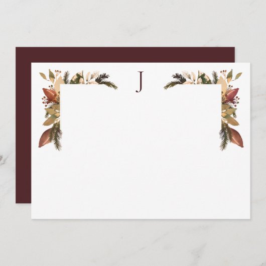 Elegant gebladerte groen goud monogram bedankkaart (Voorkant / Achterkant)