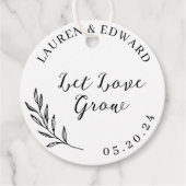 Elegant gebladerte laat liefde groeien bruiloft bedankjes labels (Voorkant)