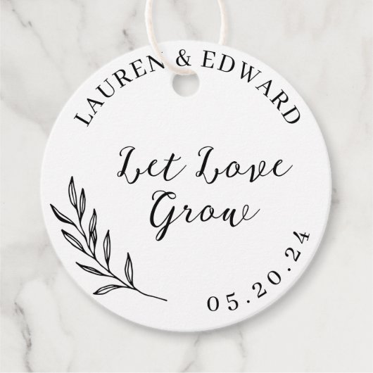 Elegant gebladerte laat liefde groeien bruiloft bedankjes labels (Voorkant)