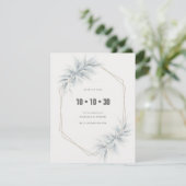 Elegant gebladerte modern save the date (Staand voorkant)
