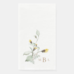 Elegant gebladerte & Monogram Geel Bloemen Bruilof Servet