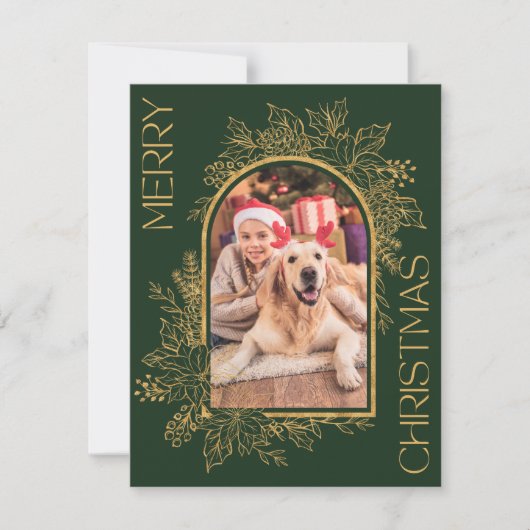 Elegant gebogen groen goud foto feestdagenkaart (Voorkant)