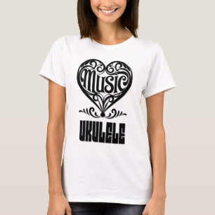 Elegant gebogen hart voor ukelele liefhebbers t-shirt