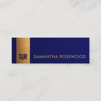 Elegant Geborsteld Goud Monogram Blauwe Leer Mini Visitekaartje