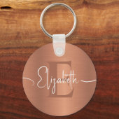 Elegant Geborsteld Koper Metaal Meisje Monogrammed Sleutelhanger (Voorkant)