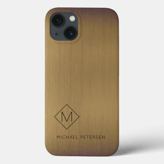 Elegant geborsteld koper monogrammen moderne naam Case-Mate iPhone case (Achterkant)