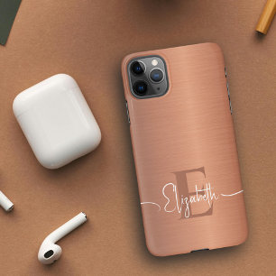 Elegant geborsteld kopermetaal luxe monogram iPhone 11Pro max hoesje
