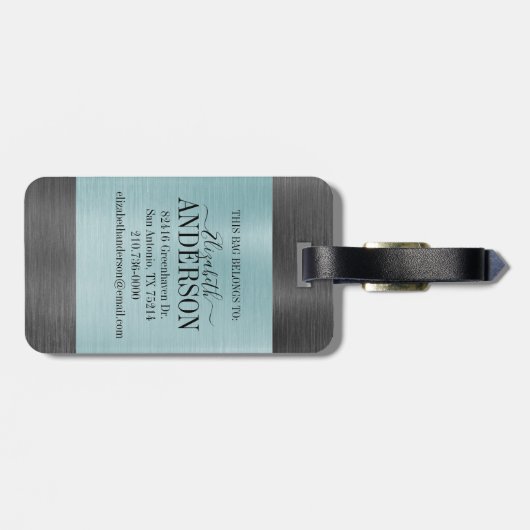 Elegant geborsteld metaal monogram script bagagelabel (Achterkant horizontaal)