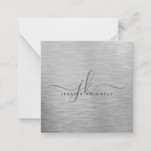 Elegant geborsteld Metallic Silver Script Monogram Notitiekaartje