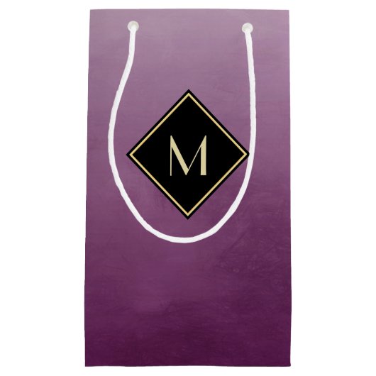 Elegant geborsteld Paars met eenvoudig goudmonogra Klein Cadeauzakje (Voorkant)