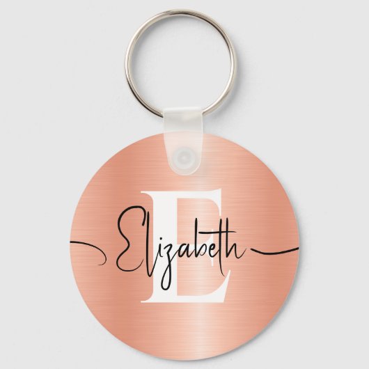 Elegant geborsteld Perzik Fuzz Metal Girly Monogra Sleutelhanger (Achterkant)