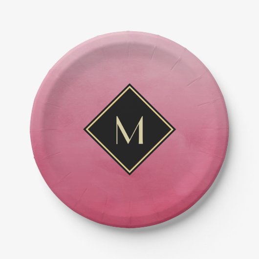 Elegant geborsteld roze met eenvoudig goudmonogram papieren bordje (Voorkant)