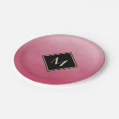 Elegant geborsteld roze met eenvoudig goudmonogram papieren bordje (Gekanteld)