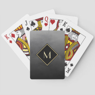 Elegant geborsteld zwart met eenvoudig goudmonogra pokerkaarten