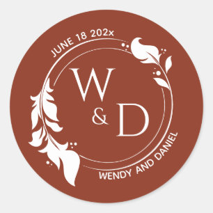 Elegant Gebrande Sienna Foliage Dubbele Ring Monog Ronde Sticker