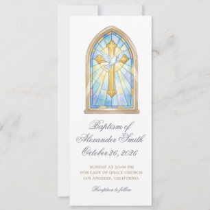 Elegant Gebrandschilderd Glas Kruis Duif Doop Kaart