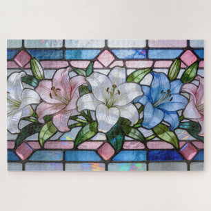 Elegant gebrandschilderd lelie bloemendesign in za legpuzzel