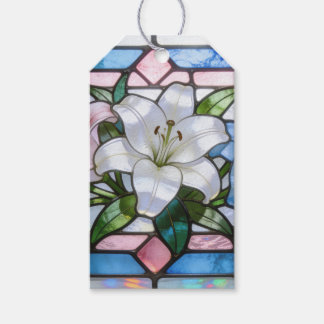 Elegant gebrandschilderd lelie bloemontwerp in zac cadeaulabel