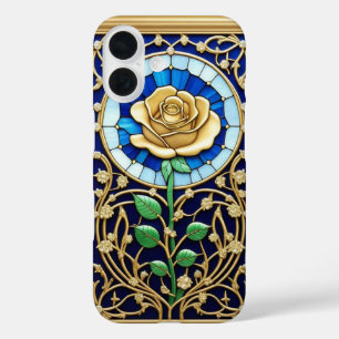 Elegant gebrandschilderd raam met gouden roos iPhone 16 hoesje