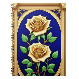 Elegant gebrandschilderd raam met gouden roos notitieboek